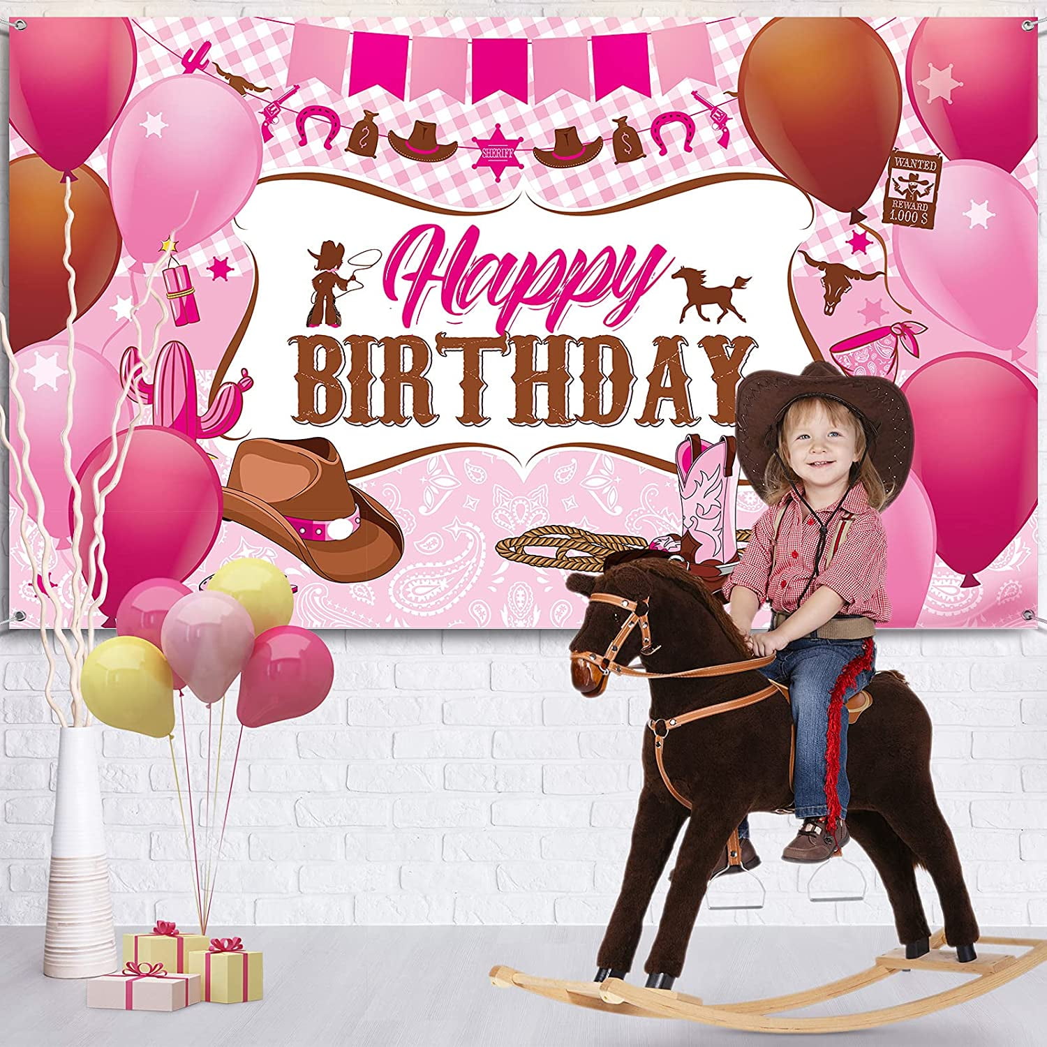 Bannière Joyeux Anniversaire Western Cowgirl 3 M - Déco Fête Fille, Thème Cowboy Rose, Carte Incluse - 6