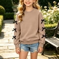 thumbnail image 6 of jobturf Girls Crewneck Sweatshirt Cute Black Bow Decor Long Sleeve Pullover Tops Holiday Party Fleece&nbsp;Lined Sweatshirts for Kids 130, 6 of 7
