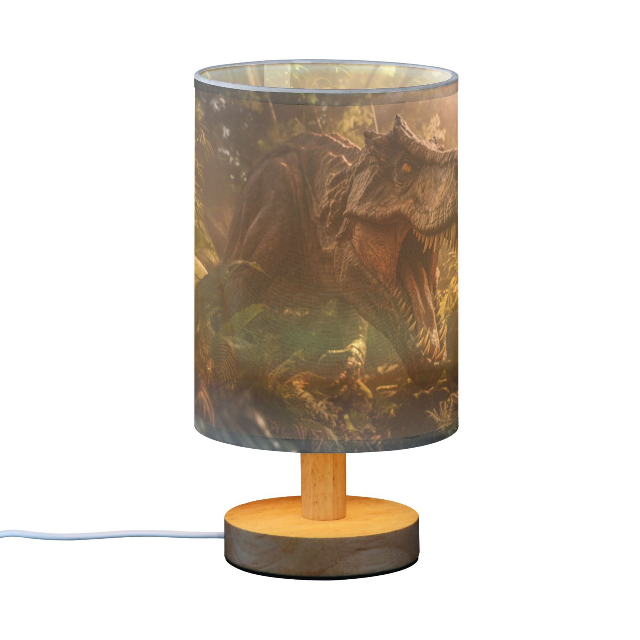 Dinosaur Leaves Trees Sunlight Table Lamp USB Bedside Desk Nightstand Lamp Printed Gifts Small Lamp Wood Base for Bedroom Living Room Kids Room College Dorm