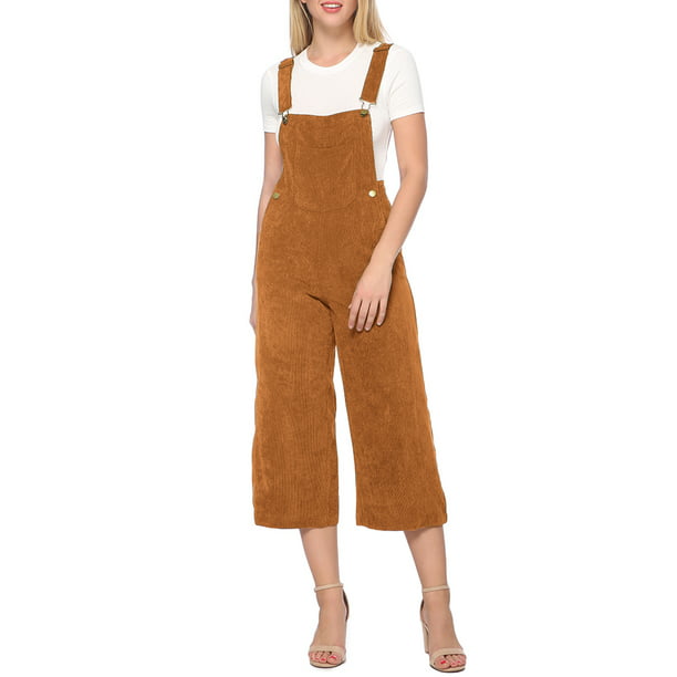 Casual Loose Ribbed Corduroy Pockets Baggy Wide Leg Bib Overalls ...
