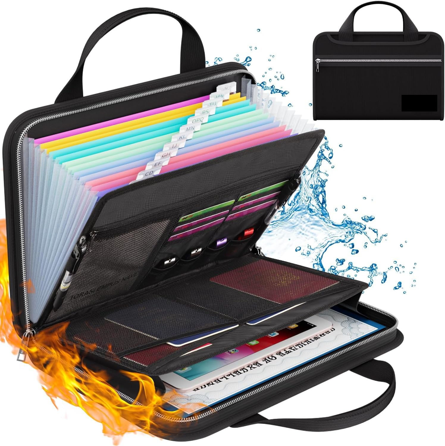 1 Packs Fireproof A4 Document Organizer with Handle Accordion File Folder for Exam Papers Storage Pouch Office School Supplies Waterproof Fire Resistant