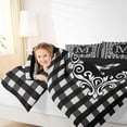 thumbnail image 4 of Feelyou Checkered Letter M Queen Comforter Set for Kids, Black White Buffalo Plaid Bedding Sets, Retro Damask Floral Reversible Bedding Comforter Set, Breathable Home Decor, 3-Piece, 4 of 8