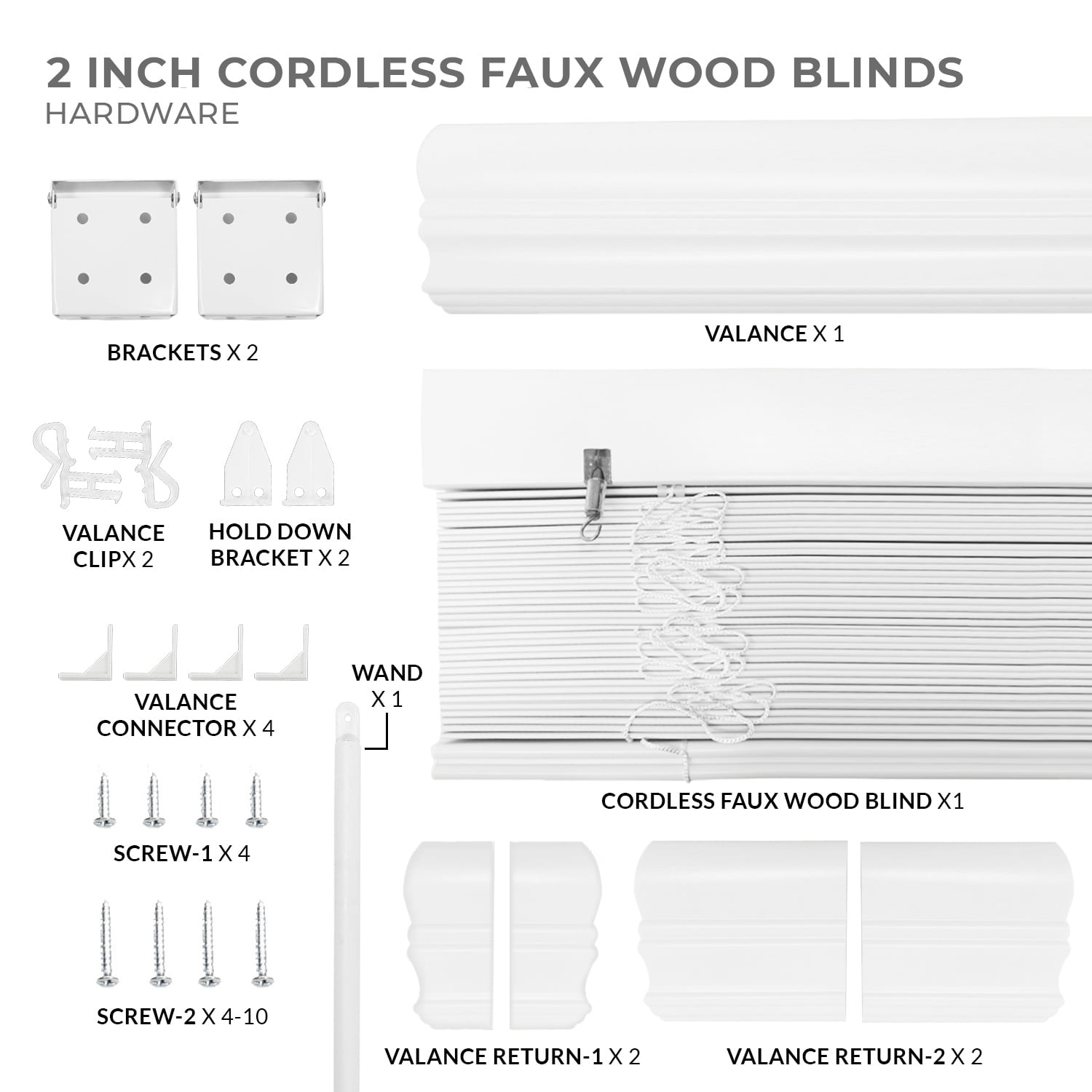 Chicology Cordless Room Darkening Faux Wood Blinds with 2" Slats White 