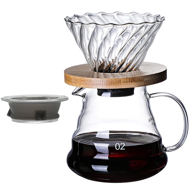 COFISUKI - Cafetera para verter – 20 onzas /600 ml con gotero de café de vidrio, elegante y elegante
