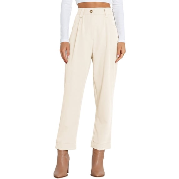 Solid Color High Waist Women Straight Ankle Pants Women Work Trousers