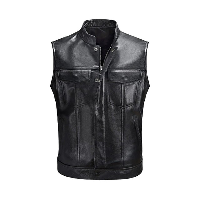 Mens Leather Motorcycle Vest - Zipper Button Design, PU Material - Trendy Casual, S-XXXL Sizes