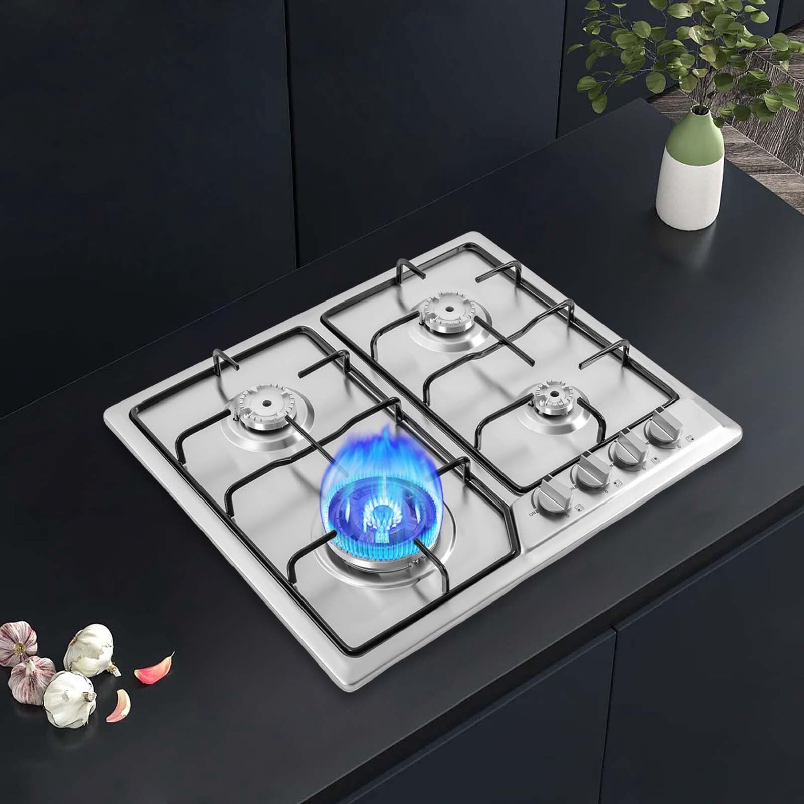 22"x20" Built in Gas Cooktop 4 Burners Stainless Steel Stove Top NG/LPG Gas Hob for Home,Restaurants