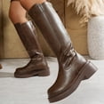 thumbnail image 7 of Women's Platform Knee High Boots, Leather Wide Calf Chunky Heel Square Toe Back Zipper Motorcycle Boots, 7 of 7