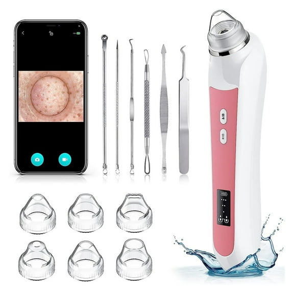 Blackhead Remover Vacuum, USB Interface Type Pore Vacuum, Black Head Extractions Tool with Camerafor, Men and Women Pore Cleaner, 3 Adjustment Modes & 6 Suction Heads(Light Pink)