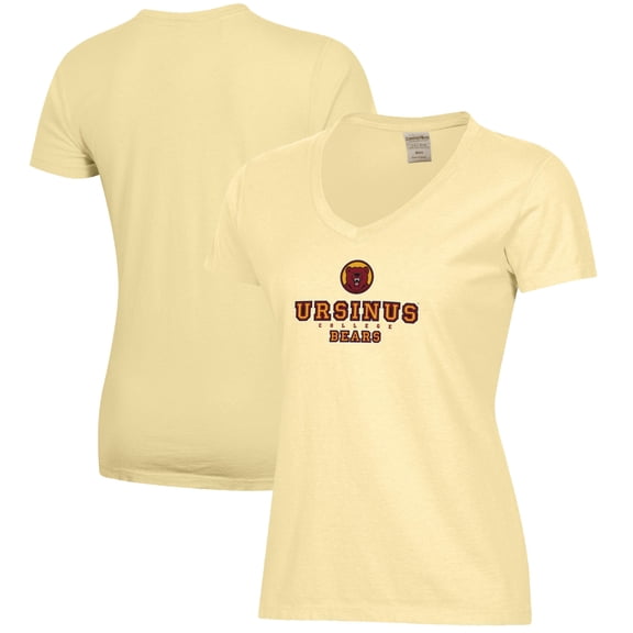 Women's  Yellow Ursinus Bears Logo Comfort Wash V-Neck T-Shirt