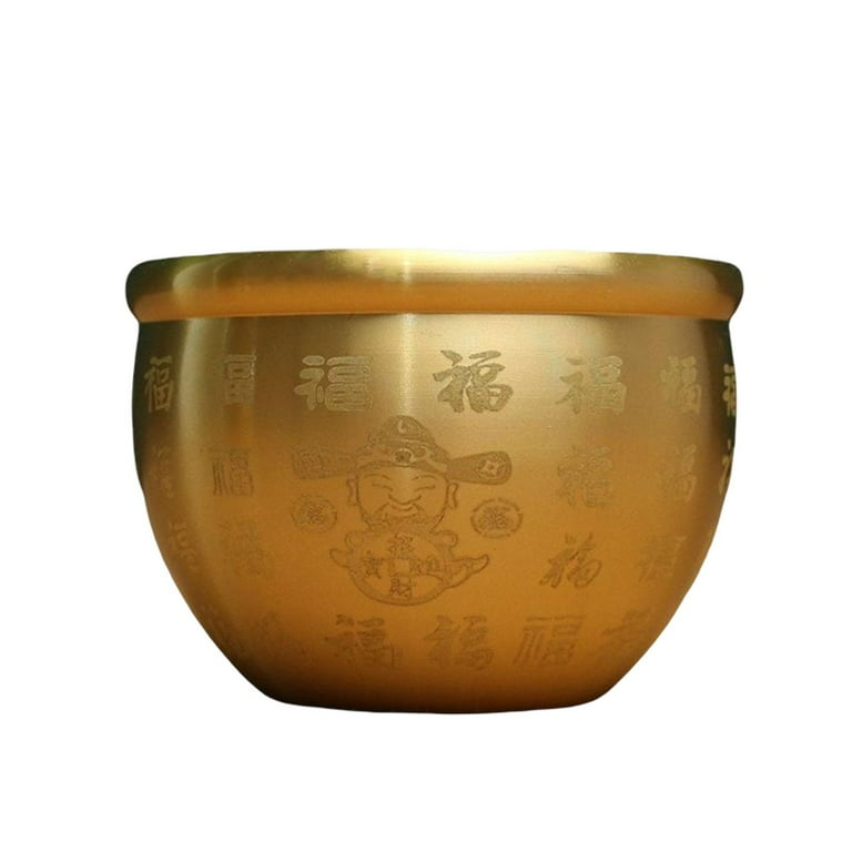 Brass Feng Shui Bowl Money Jar Rice Vat Sculpture Chinese Style - Main Image