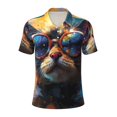 thumbnail image 2 of Daiia Cool Cat With Sunglasses Pattern Men’s Polo Shirts,Solid Deck Shirt,Classic Fit, Breathable Cotton Polo for Casual and Sport Wear-Medium, 2 of 7