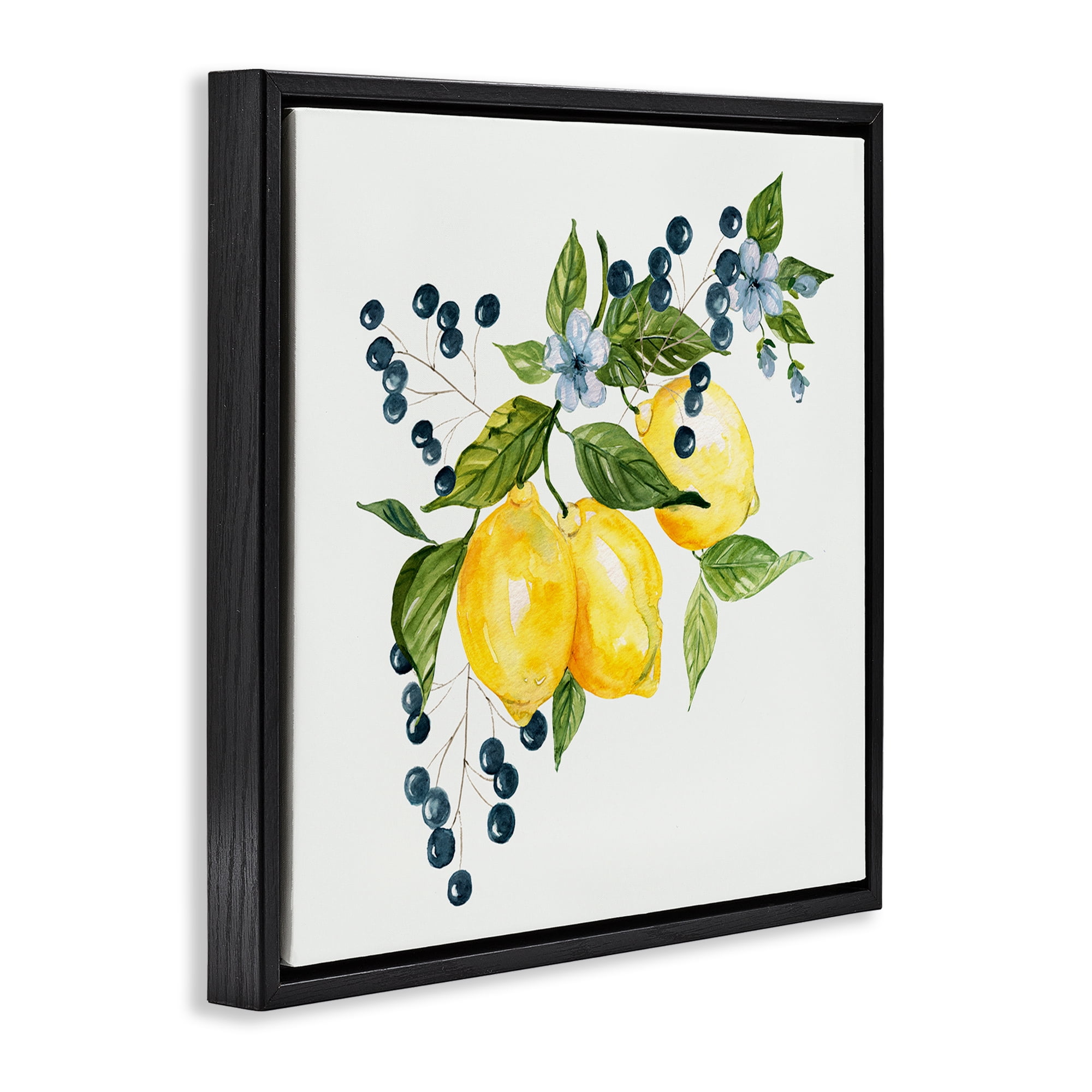 Stupell Industries Lemon Branch with Berries Black Framed Floater Canvas Wall Art, design by Livi Finn