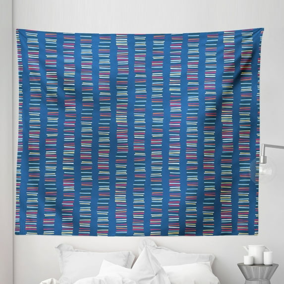 Abstract Surreal Tapestry, Geometric Design Pattern Doodle Colorful Vertical Blocks, Fabric Wall Hanging Decor for Bedroom Living Room Dorm, 5 Sizes, Sea Blue and Multicolor, by Ambesonne