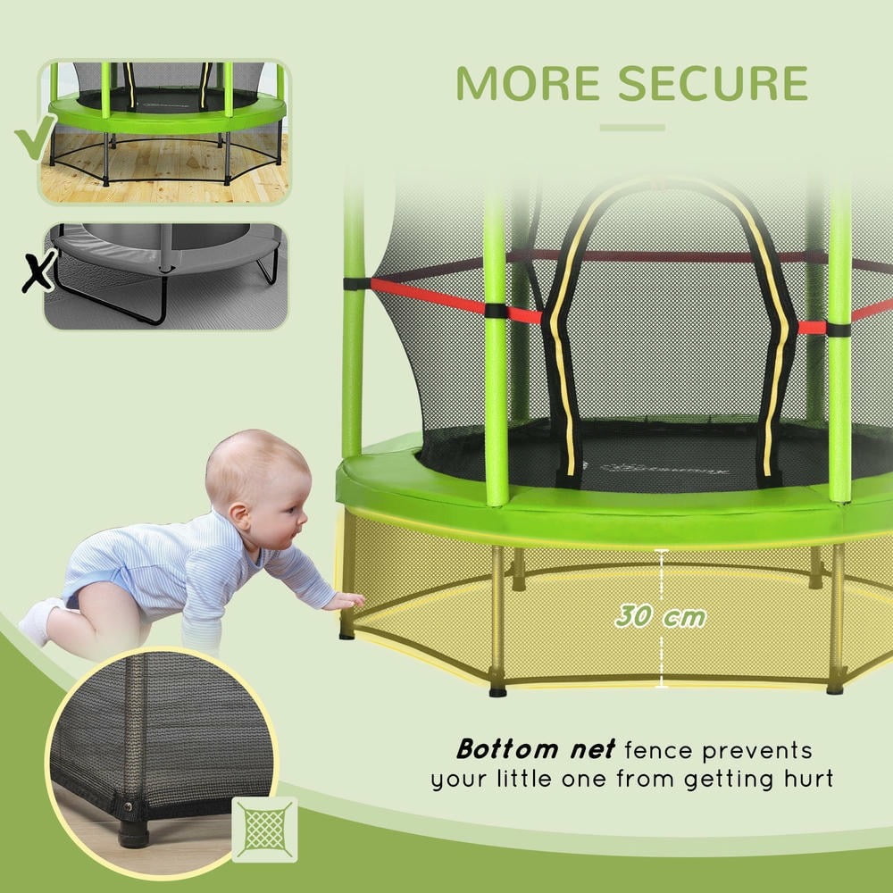 GVN 5FT Trampoline with Enclosure Net, Outdoor Trampoline for Age 3 to 6 Years, Green