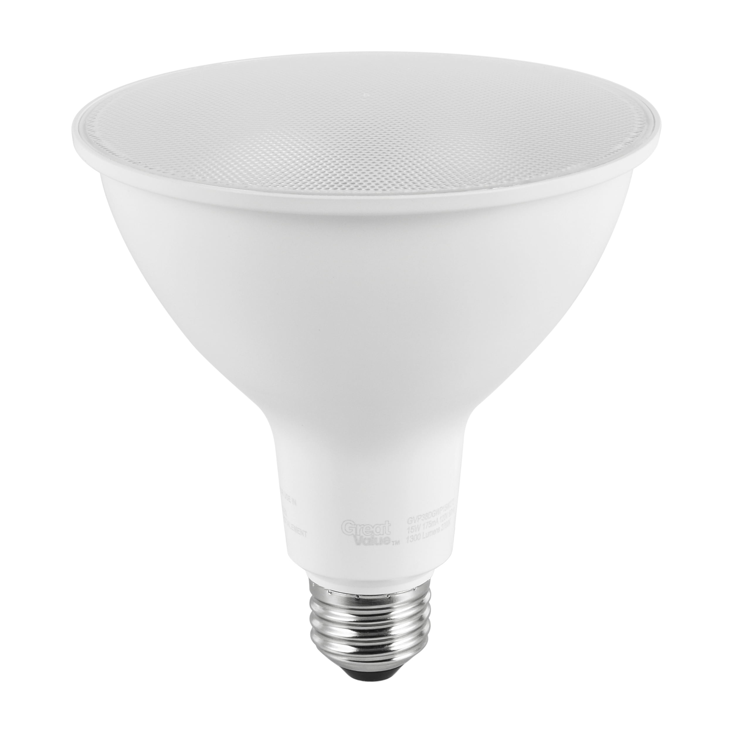 Great Value PAR38 LED Flood Light Bulbs, 150W Equivalent, Soft White 2700K, Dimmable, Wet Rated, E26 Medium Base, 2-Pack