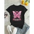 thumbnail image 2 of [Breast Cancer Awareness Tee] Comfortable Breast Cancer Awareness Butterfly Print T-Shirt - Casual Crew Neck, Short Sleeve, Summer Top for Women, 2 of 6