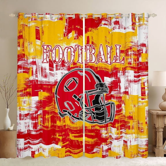 Erosebridal American Football 30%-50% Room Darkening Blackout Curtain Kansas Curtains for Bedroom Living Room (2 Panels, 38 x 45 Inch) Football City Blackout Curtains Rugby Sports Window Treatments
