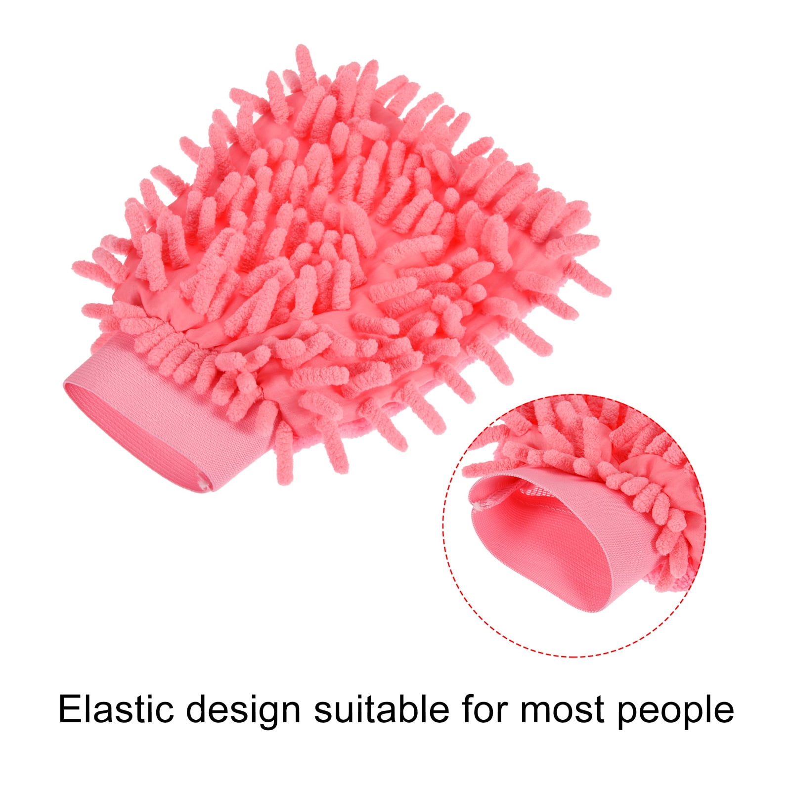 Unique Bargains Microfiber Chenille Mitts Reusable Cleaning Gloves Wash Sponge for Home Pink