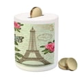thumbnail image 3 of Paris Piggy Bank, Shabby Form Romantic Roses Flowers Leaves with Eiffel Tower and Abstract Lettering, Ceramic Coin Bank Money Box for Cash Saving, 3.6" X 3.2", Multicolor, by Ambesonne, 3 of 4