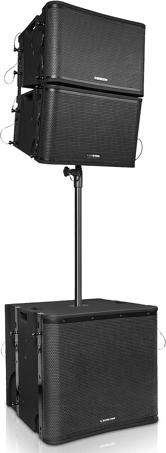 Sound Town ZETHUS Series Passive Line Array Speaker System with One 18-inch Subwoofer, Two 12-inch Line Array Speakers, Versatile Installations, Black (ZETHUS-VX118S112BX2)