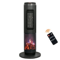 25" Tower Space Heater with 3D Flame, 1500W Portable Electric Heater with Thermostat, 60° Oscillation, Timer, Remote Control, for Indoor Bedroom Office Home, Black