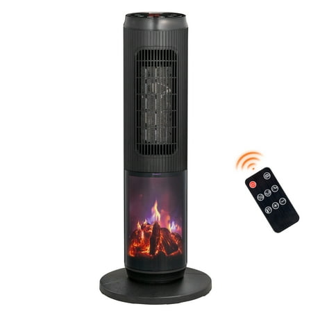 Aootek 25" Tower Space Heater with 3D Flame, 1500W Portable Electric Heater with Thermostat, 60° Oscillation, Timer, Remote Control, for Indoor Bedroom Office Home, Black
