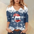 thumbnail image 2 of Women Christmas Outfit Women's Printed Crew Neck Casual Tee Shirt Loose Fit Three Quarter Sleeve Blouse Comfortable Daily Wear Soft Fabric Blue L, 2 of 4