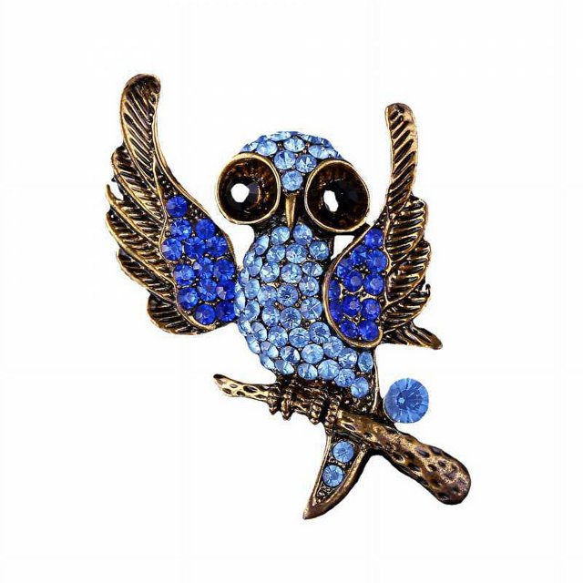 Nuevo Broche amuleto de cristal con esmalte azul, bonito búho, Animal, regalo oso de fresa Electrónica