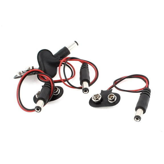 4Pcs T Type DC Plug 5.5x2.1mm Wires 9V Battery Clip Connectors Holder Black Red