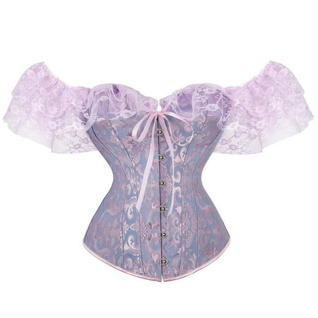 Audhol Western Corset Top Women Floral Lace off Shoulder Corset Bustier Boned Overbust Corset Bodyshaper Top Corset Tops for Women Blue M