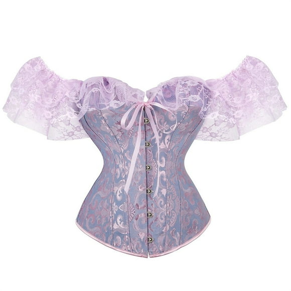 SNOWSONG Women's Floral Lace Strapless Corset Boned Corset Shapewear Underwear Tops Bodyshaper Clearance! 1PC Underwear Blue 5XL