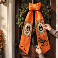 thumbnail image 7 of Halloween Decorations Spooky Wreath Bow Tie Door Hanger Decor for Front Porch Entryway, Holiday Home Party Decor, Linen Halloween Ribbon, 7 of 7