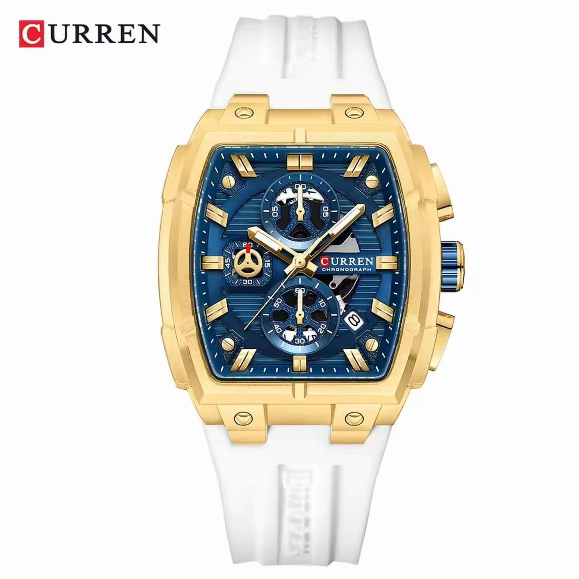 Men's Quartz Chronograph Watch with White Silicone Strap, Multifunction Sport Watch for Men Luminous Analog Wristwatch Water Resistant Casual Business Watch with Stylish Design for Everyday Wear Gift
