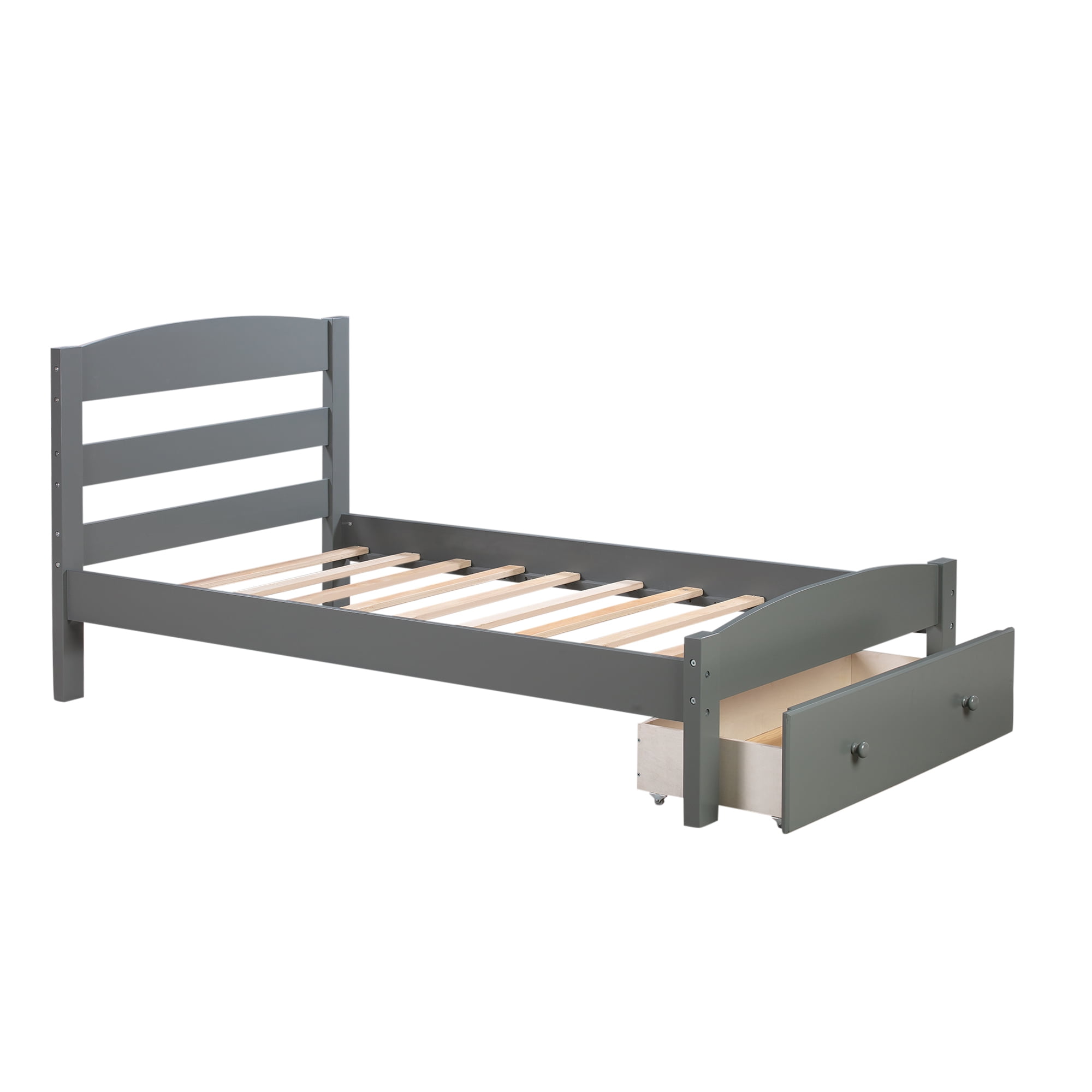 Kepooman Twin Size Modern Bed Frame with Storage Drawer, 79.5”L X 41.3”W X 36.1”H, Gray Kepooman Twin Size Modern Bed Frame with Storage Drawer, 79.5”L X 41.3”W X 36.1”H, Gray