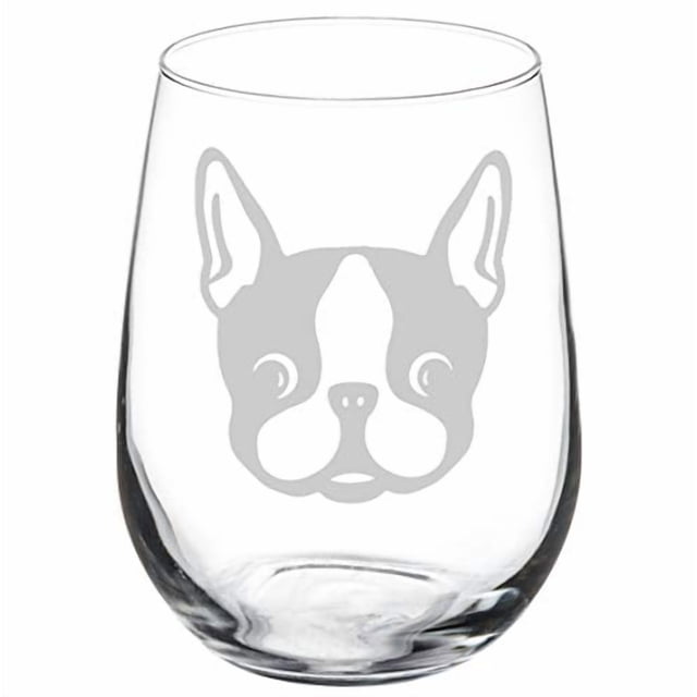 Verre à Vin Gobelet Boston Terrier Chiot (17 oz Sans Pied)