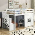 thumbnail image 3 of Bellemave Twin over Twin Size Loft bed with Underneath  Storage Staircases ,Solid Wood Twin Loft Bed with Full-Lengths Guardrails, White, 3 of 9