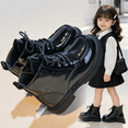 thumbnail image 2 of Girls Ankle Boots Kids Combat Boots Glossy Patent Bootie Lace Up Side Zipper Water Resistant Easy Clean for Fall Winter Daily Party Wear, 2 of 9