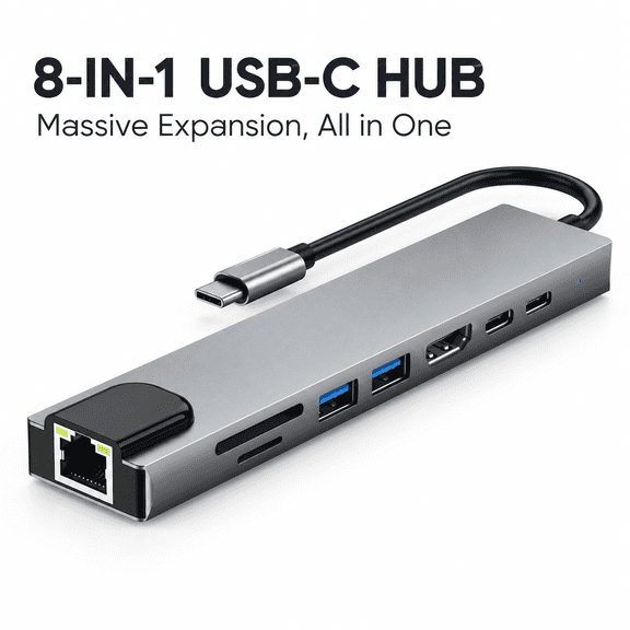 8 in 1 USB C Hub Splitter,USB Multiport Adapter,USB&USB-C,Tf/Sd Card Reader,Plug‑and‑play,Compatible with Macbook Pro, iPad Pro,Laptops