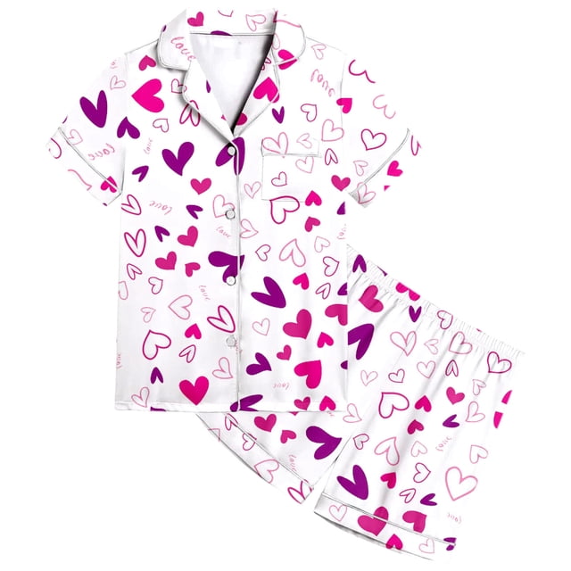 WEAIXIMIUNG Ensemble de Pyjama pour Enfants, Décontracté, Imprimé, Chemise à Boutons à Manches Courtes, Short, Ensemble de Pyjama, Pyjama à Imprimé d'Animaux Mignons, 2-3 Ans