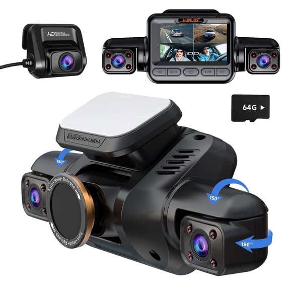 HUPEJOS 4K Dash Cam with Driver Monitoring System, 360° GPS Dashcam Front and Rear Inside, 4-Channel Car Camera 64GB SD Card, 5GHz WiFi, APP Supported, Night Vision, CPL Filter,Parking Mode