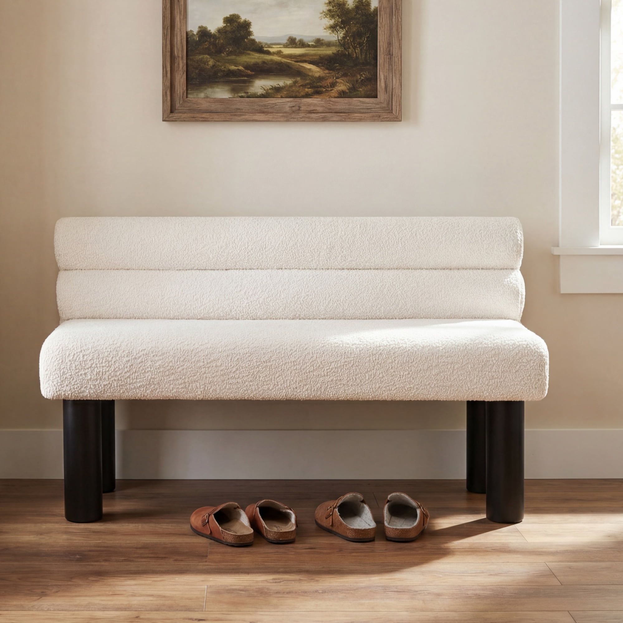 Leumius Upholstered Dining Bench, Entryway Bench, Ottoman for Dining Room, Bedroom, Living Room, Rubber Wood Leg 300 LBS Support, Beige