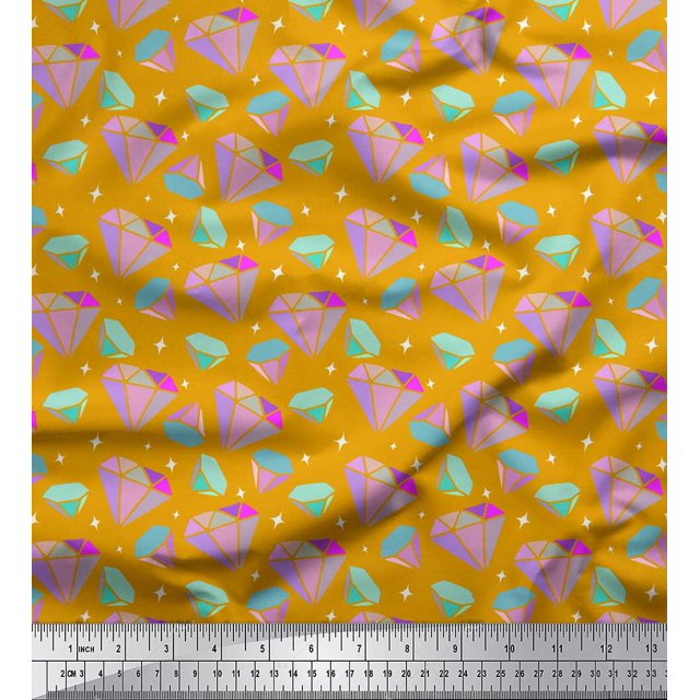 Soimoi Gold Poly Georgette Fabric Star & Diamond Geometric Print Fabric by the Yard 42 Inch Wide
