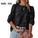 thumbnail image 2 of Dinheiro Camisa holgada de gasa con mangas de burbujas Camisa con textura floral (negro), XXL,, 2 of 6