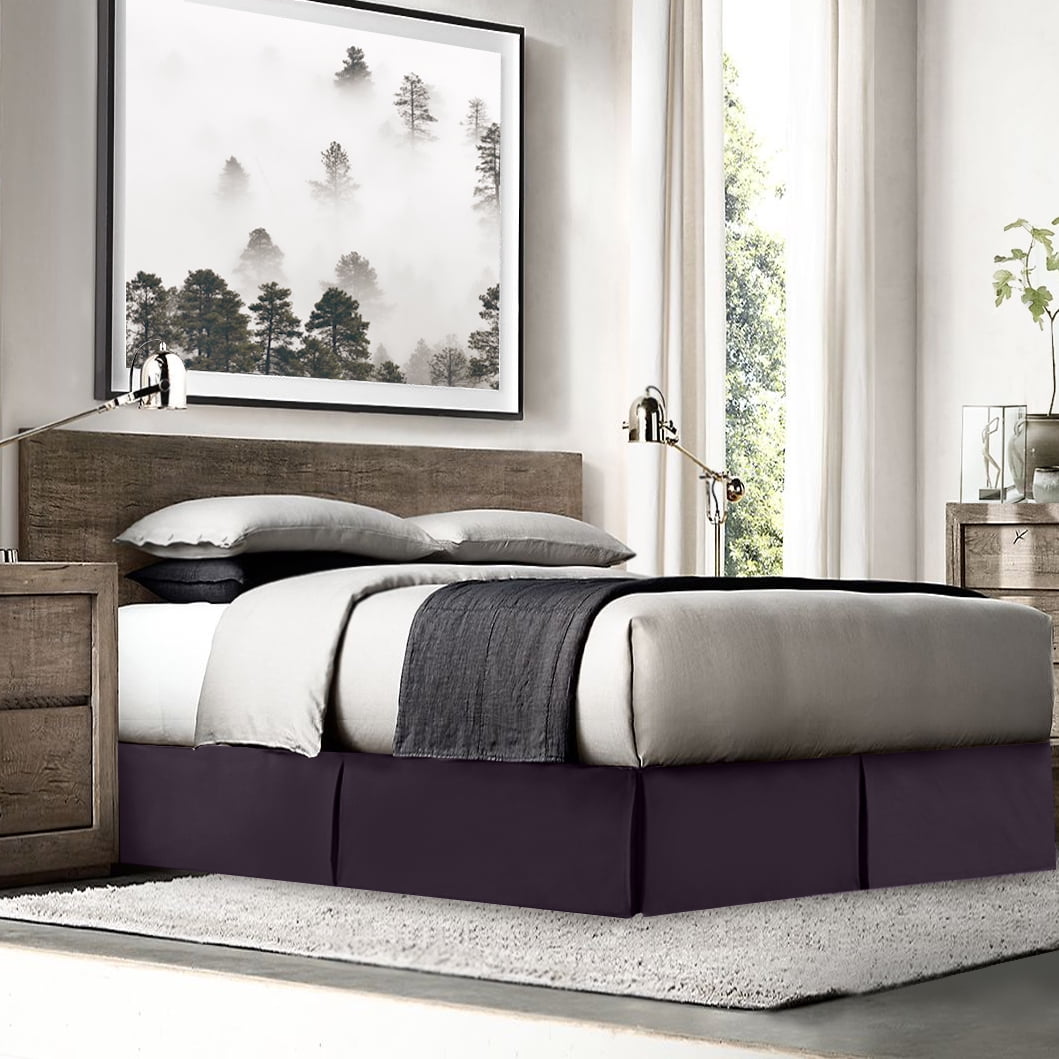 14" Tailored Pleated Bed Skirt Dust Ruffle, Full XL, Eggplant, by Clara Clark