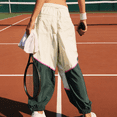 thumbnail image 3 of Womens Slouchy Nylon Pants Casual Colorblock Workout Ankle Pants Baggy Wide Leg Track Pants, 3 of 6