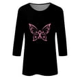 thumbnail image 4 of IROINNID On Sale Breast Cancer Pullover for Women Breast Cancer Awareness Comfy Printed Loose T-shirt 3/4 Sleeves Blouse Round Neck Tops,Black, 4 of 5