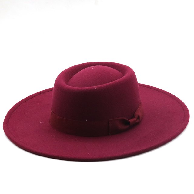 Sombrero de jazz de ala ancha de lana de otoño e invierno de 9,5 cm para hombres y mujeres, sombrero de fieltro negro con parte superior cóncava