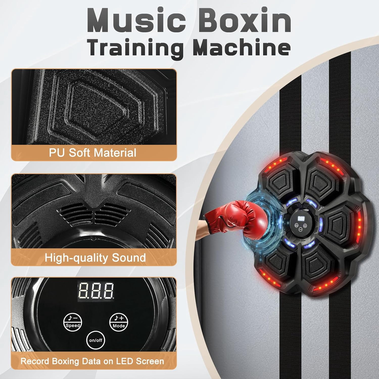 Music Boxing Machine for Adults, Wall Mounted Smart Bluetooth Boxing Training Equipment, Music Punching Machine for Kids with 2 Pairs Boxing Gloves , 10 Modes & 9 Speeds, Boxing Machine for Home,Gym