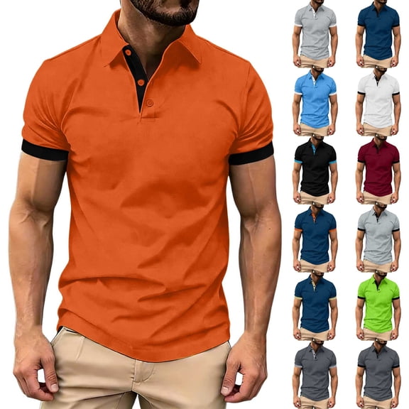 Agkizg Men Short Sleeve Shirts, Lapel Button Front Solid Color Soft Breathable Casual Tops Lightweight Pullover Tees Daily Business Office Outdoor Summer Basic Wear